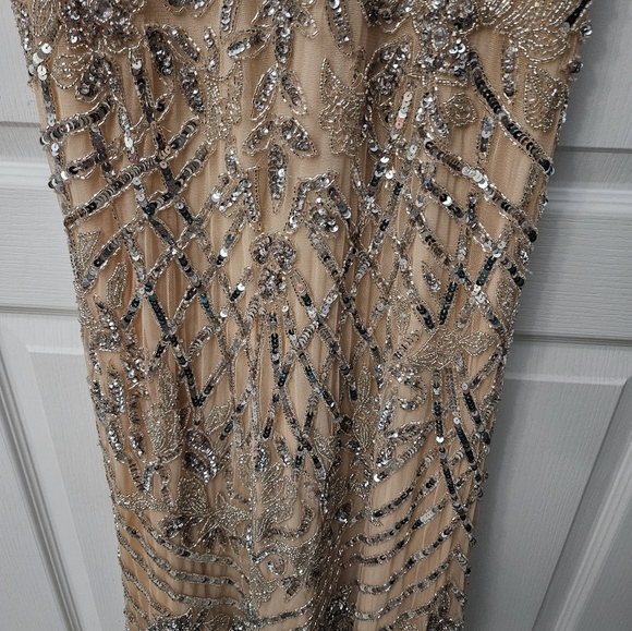 MAC DUGGAL EMBELLISHED FRINGE CAP SLEEVE TRUMPET GOWN PLATINUM PINK 12 NWT - Picture 9 of 16